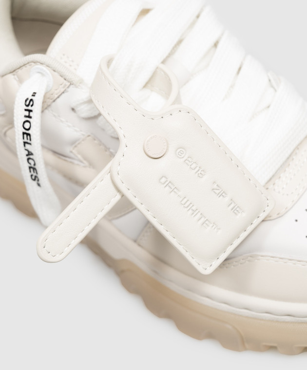 Off-White Бежевые кожаные кроссовки Out Of Office Chunky Varsity OF05743267 изображение 5