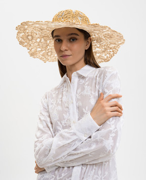 Ermanno Scervino Life Бежевая шляпа в цветочный узор с рафией D484V500ZQP