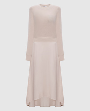 Peserico Бежева сукня міді з вовною шовком та кашеміром S82085F129B018