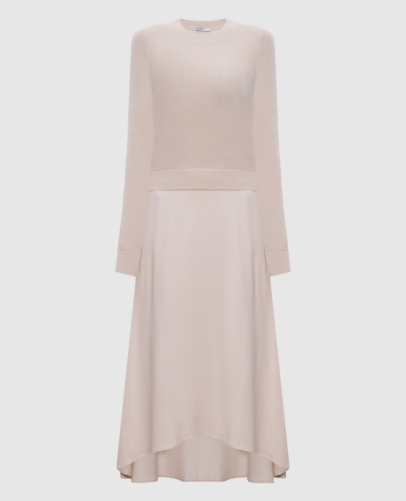 

Бежевое платье миди с шерстью шелком и кашемиром, Бежевый, Повседневные платья