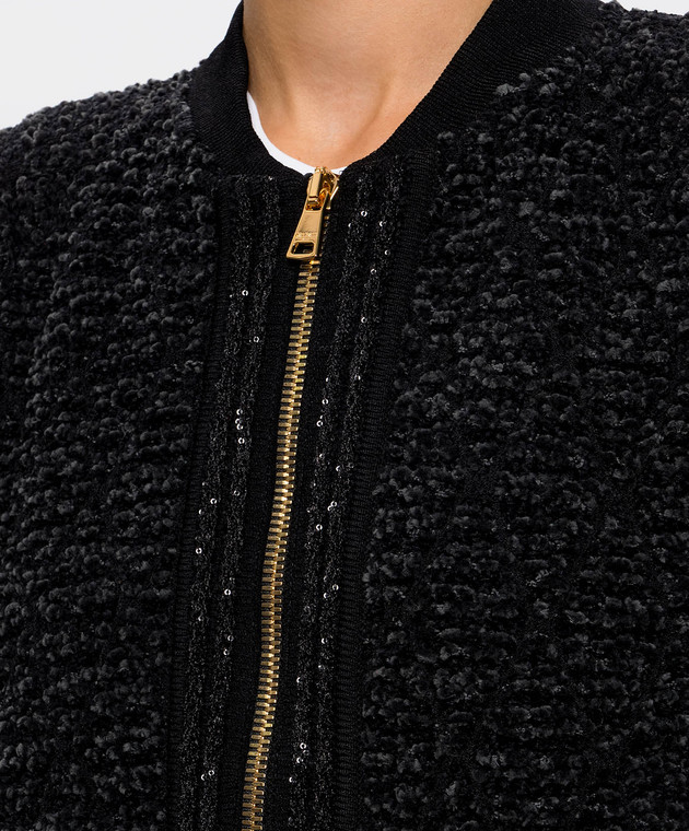 Balmain Чорний твідовий кардиган з вовною мериноса HF1TFB20KK12 зображення 5