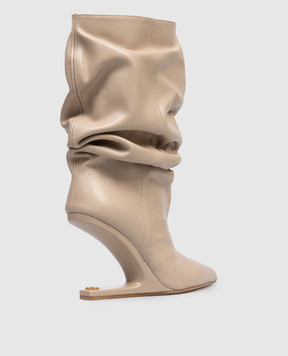 Balmain Бежеві шкіряні чоботи GN0TA236LVIT