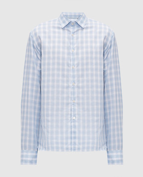 Canali Блакитна сорочка з льоном в клітинку GL03754CSL7079
