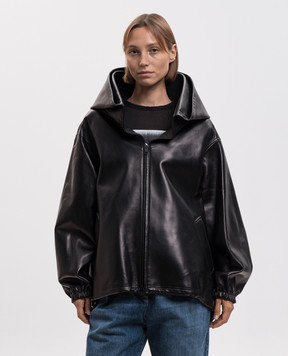 Balenciaga Черная кожаная куртка с капюшоном A002FSTUS11
