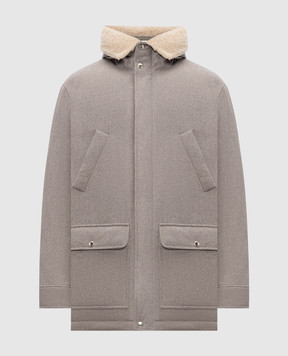 Brunello Cucinelli Сіра пухова куртка з вовни з хутром MM4701629