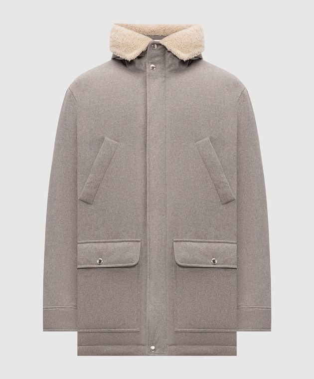Brunello Cucinelli Серая пуховая куртка из шерсти с мехом MM4701629