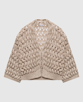 Brunello Cucinelli Бежевый ажурный кардиган с шелком и льном MEA347506P