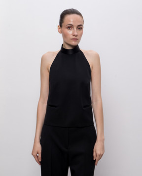 Alexander McQueen Чорний топ з вовни з відкритою спиною 865421QJAAC