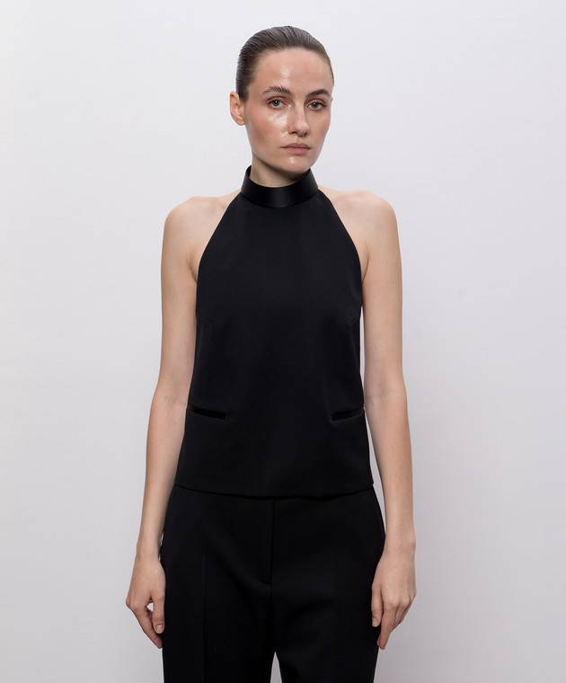 Alexander McQueen Черный топ из шерсти с открытой спиной 865421QJAAC изображение 3