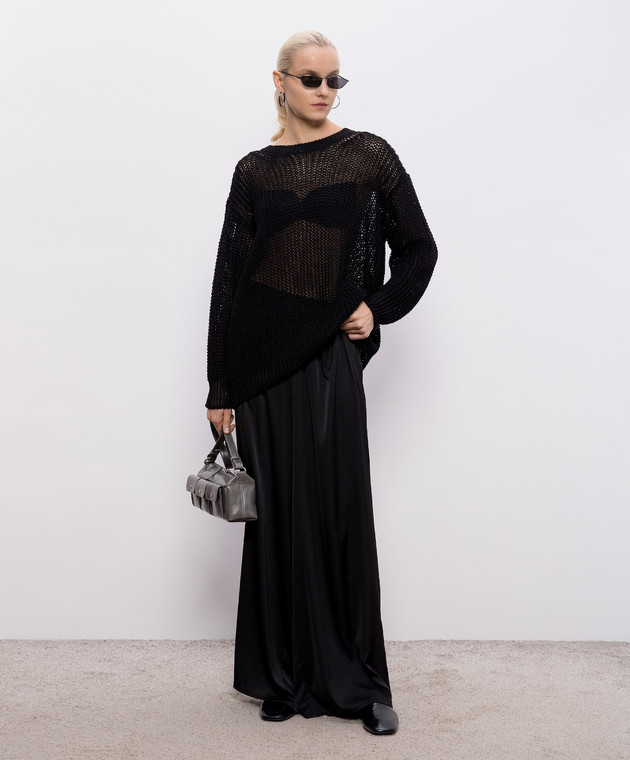 Intoca Черный ажурный свитер из льна 261LILLPO0102 изображение 2