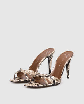 Giuseppe Zanotti Бежевые мюли кожаные Brivido с тиснением под кожу рептилии E600070