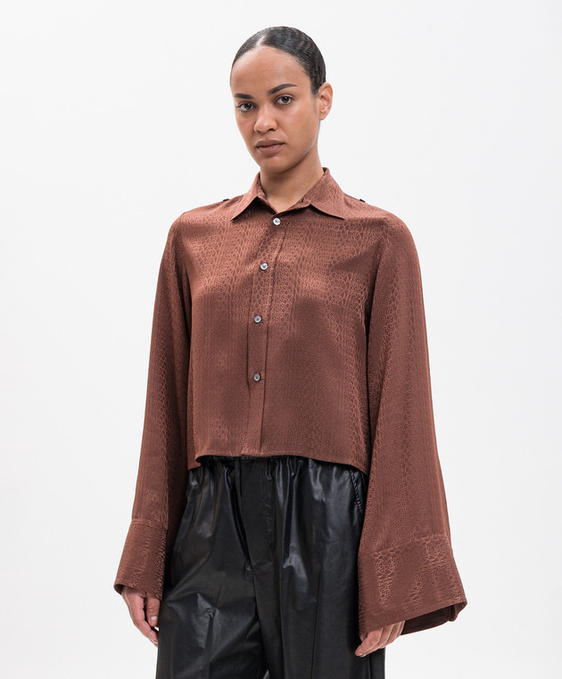 Maison Margiela MM6 Коричнева блуза у візерунок логотипа S52DT0044M36007 зображення 2