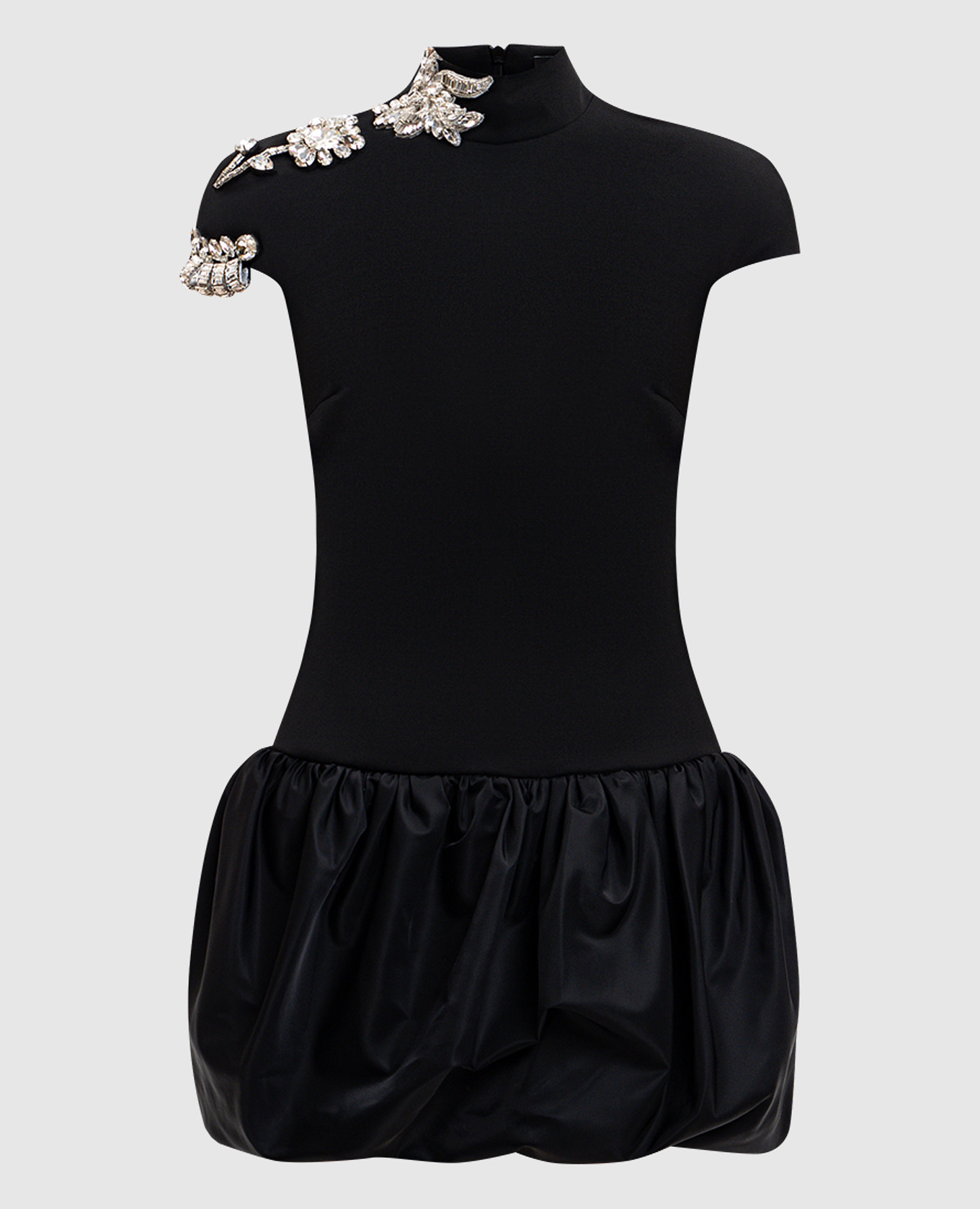 

Черное платье мини из шерсти с кристаллами, Черный, Коктейльные платья