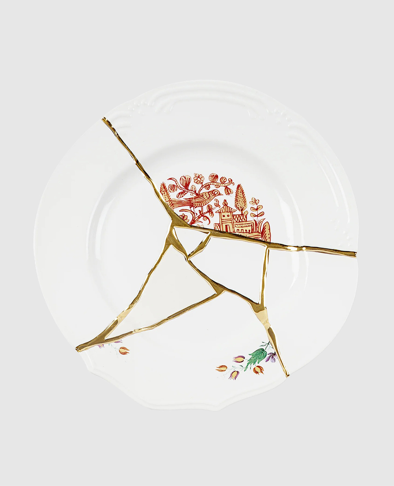 

Белая фарфоровая обеденная тарелка Kintsugi, Белый, Посуда