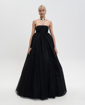 Off-White Черное платье макси с шерстью с драпировкой 2DB56VS26FAB001