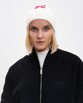 Off-White Біла шапка з вовни з емблемою OWLC017F25KNI002
