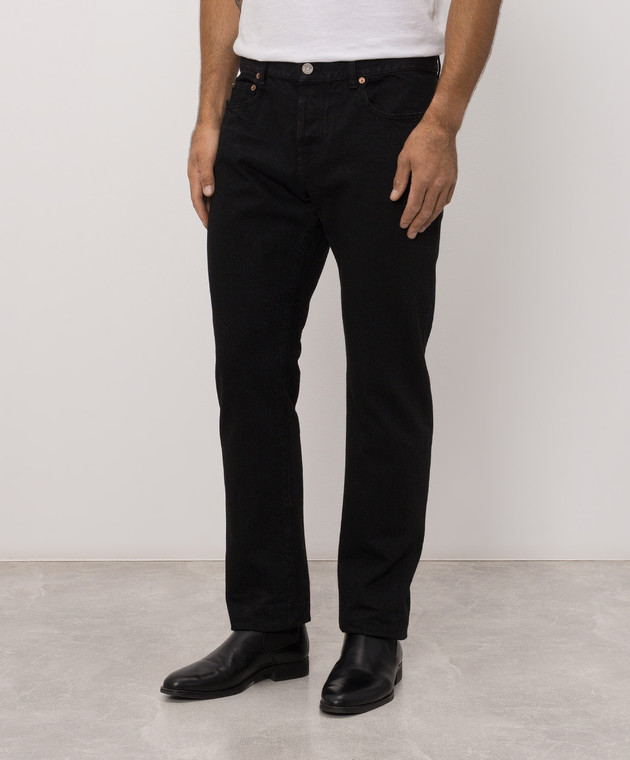 Saint Laurent Черные джинсы с кожаным патчем 854129Y07YD изображение 3