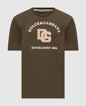 Dolce&Gabbana Футболка кольору хакі з вишивкою логотипа G8RN8ZG7PPA