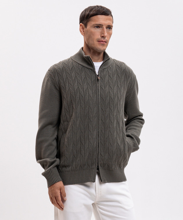 Canali Зеленый кардиган из шерсти в узор MK02550C1221 изображение 3
