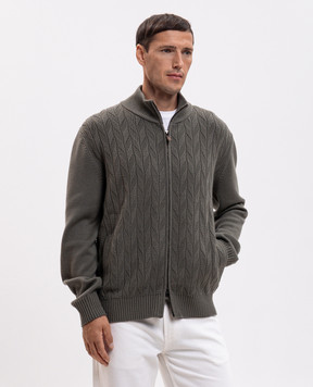 Canali Зеленый кардиган из шерсти в узор MK02550C1221