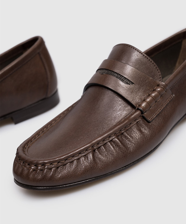 Brunello Cucinelli Коричневі шкіряні лофери з ланцюжком моніль MZSLC3370P зображення 5