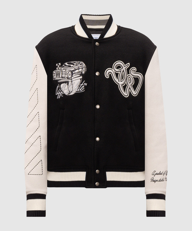 Off-White Чорний бомбер Cat Off Varsity з вовною 44MEH053F26F001
