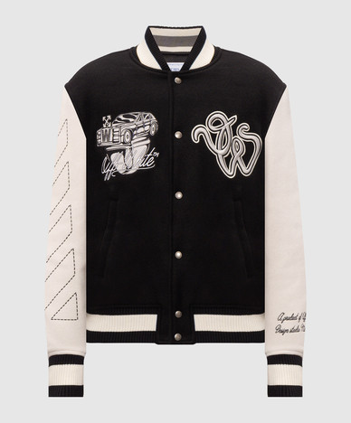 Черный бомбер Cat Off Varsity с шерстью