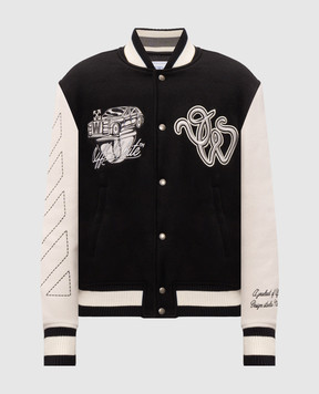 Off-White Чорний бомбер Cat Off Varsity з вовною 44MEH053F26F001