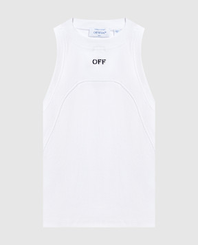 Off-White Білий топ в рубчик з логотипом 2AD236C99JER001