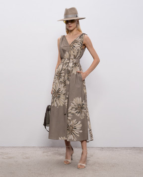 Brunello Cucinelli Платье цвета хаки в цветочный принт MQ197A5092