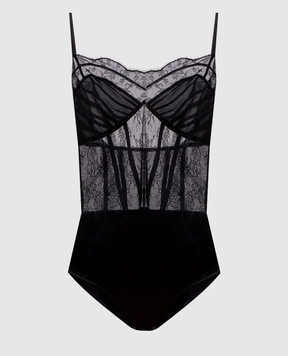 Simkhai Черный боди из шелка с кружевом 2268020LE