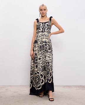 Maurizio Бежева сукня максі із шовку в принт MZS6W06020481