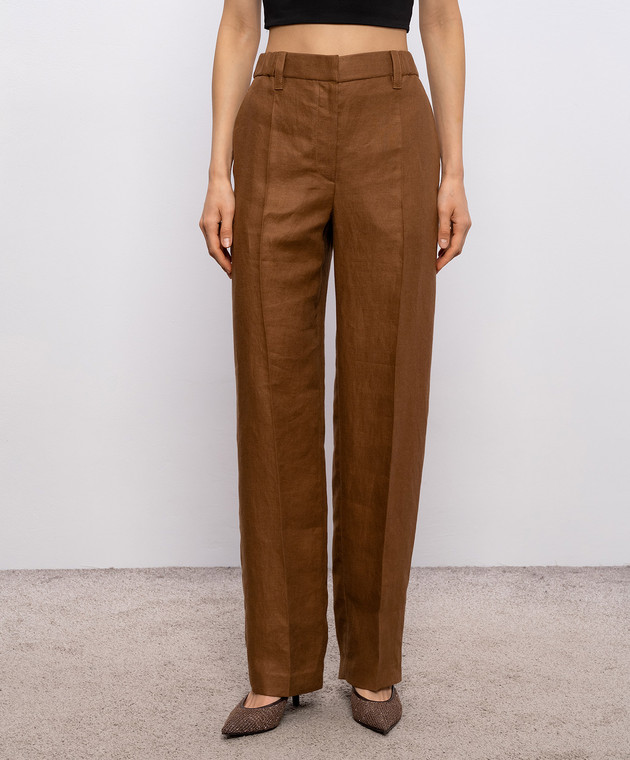 Brunello Cucinelli Коричневі штани з льону MH527P9198 зображення 3