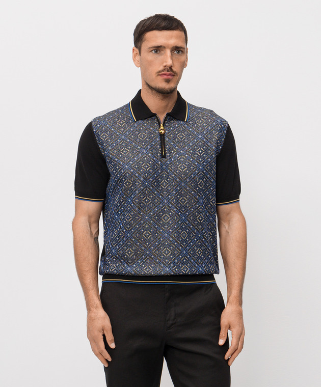 Stefano Ricci Черное поло с шелком в узоре K616461P31F26223 изображение 3