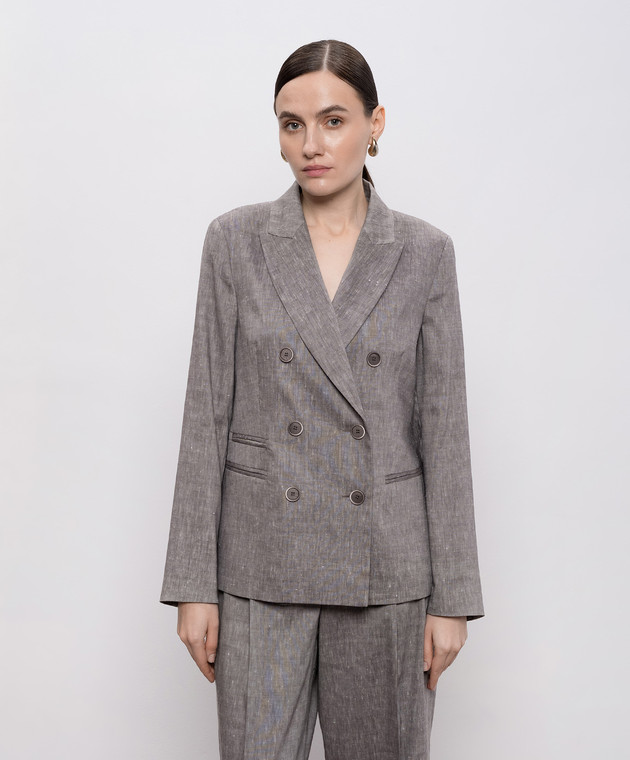 Peserico Серый двубортный жакет из шерсти и льна A0171205814 изображение 3