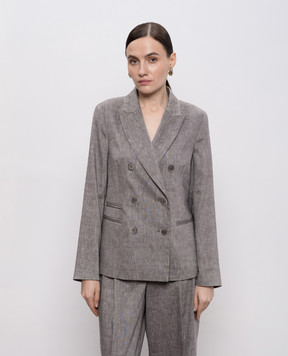 Peserico Серый двубортный жакет из шерсти и льна A0171205814