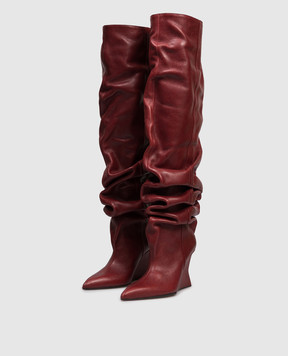 Balmain Бордовые кожаные ботфорты с драпировкой FN0TB169LSDX