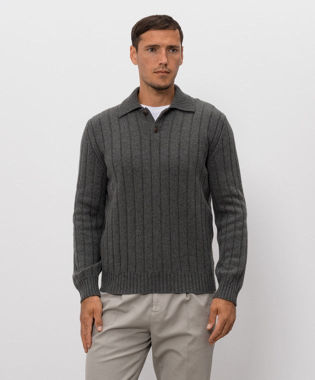 Brunello Cucinelli Зеленый свитер из кашемира с воротником-поло M22506005 изображение 3