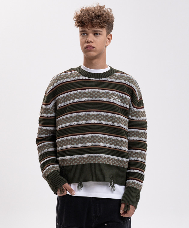 AMIRI Зеленый свитер с шерстью в узоре AM426KN022 изображение 3