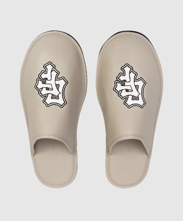 Off-White Бежеві шкіряні капці з вишивкою логотипа OMIJ00BS26LEA002 зображення 4