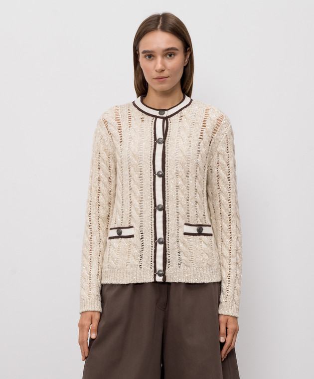 Brunello Cucinelli Бежевий кардиган з вовною та кашеміром MGT352206P зображення 3