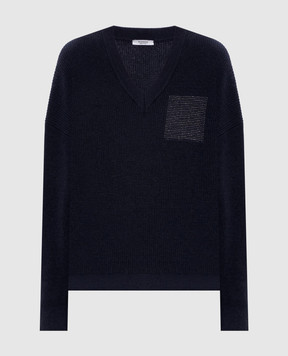 Peserico Синій пуловер з вовни, шовку і кашеміру S99061F129018C