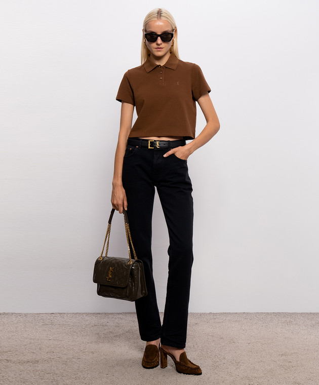 Saint Laurent Коричневое поло с вышивкой монограммы Cassandre A003I4Y38EK изображение 2