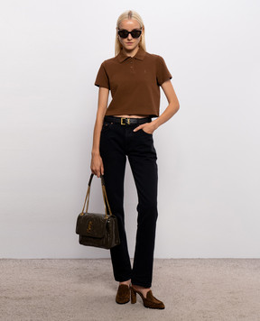 Saint Laurent Коричневое поло с вышивкой монограммы Cassandre A003I4Y38EK