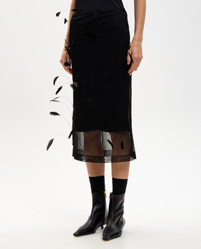 Jil Sander Черная юбка миди из шелка с перьями J03MA0263J16141