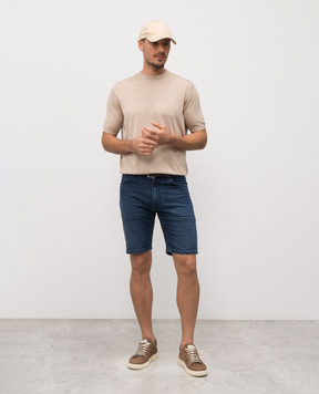 Stefano Ricci Бежева футболка із шовку з монограмою логотипа K616215G10F26101