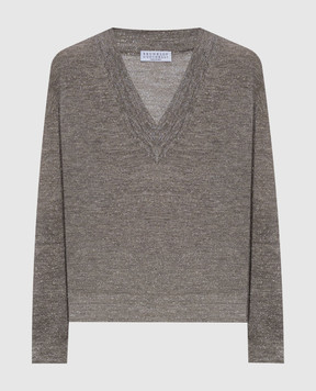 Brunello Cucinelli Коричневый пуловер с льном M8Q257102