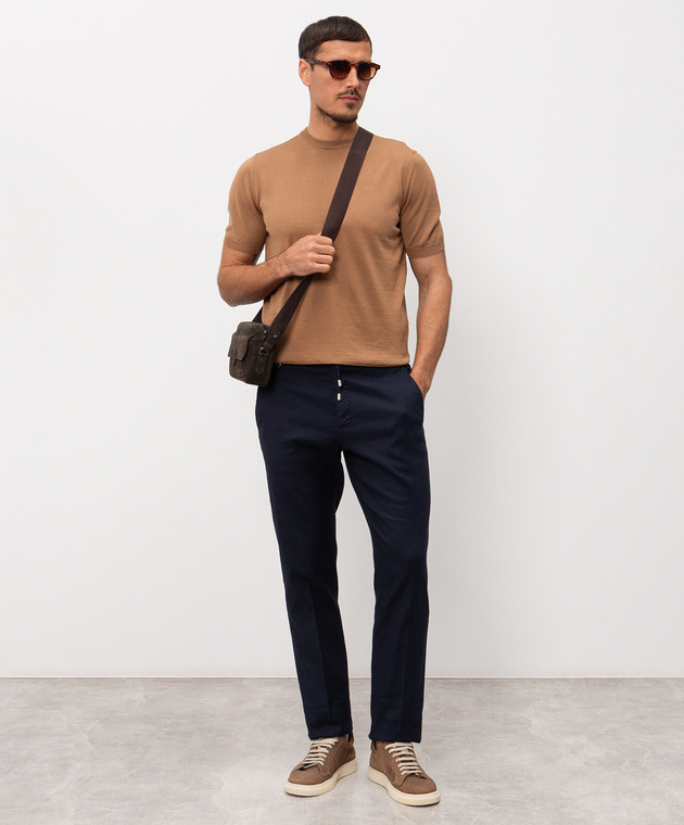 Stefano Ricci Голубые брюки с леном с вышивкой монограммы логотипа M1T610005BLCTL1U изображение 2