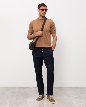 Stefano Ricci Голубые брюки с леном с вышивкой монограммы логотипа M1T610005BLCTL1U