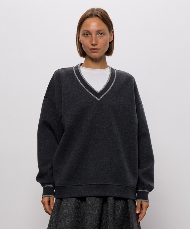 Brunello Cucinelli Серый пуловер с люрексом MD991B2Q02 изображение 3